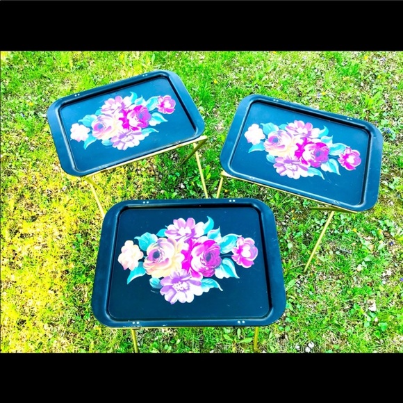 Vintage Retro Floral Toleware Standing Trays❤️